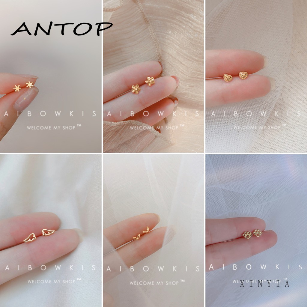 18K Emas anting korea Anting Tusuk untuk Wanita Aksesoris Fashion ANTOP