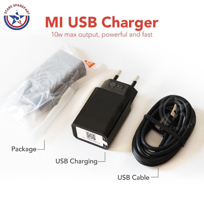 Original XIAOMI USB Charger 5V 2A + Micro USB Redmi Mi Note 2 Mi3 Mi4i - Hitam