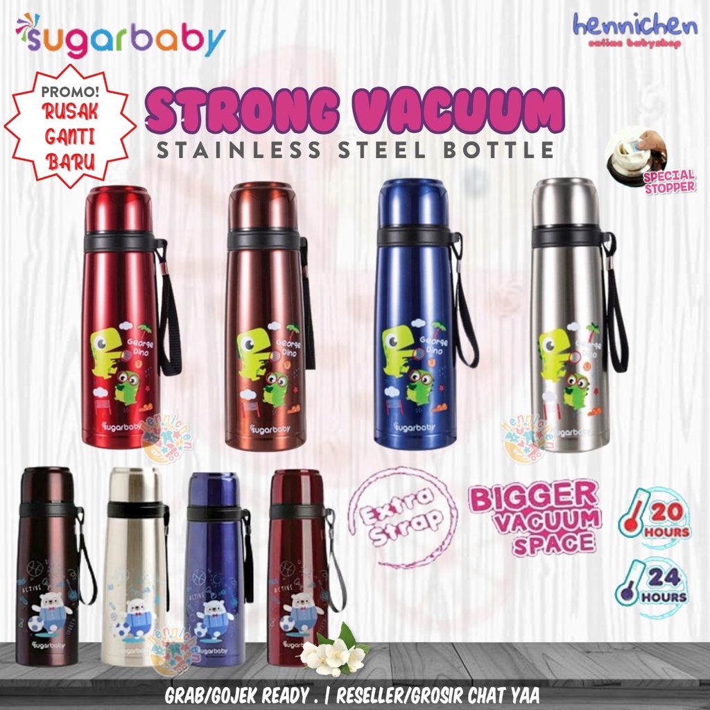 Sugar Baby STRONG Vacuum Stainless Steel Bottle Termos Bayi Panas Tahan Lama Ukuran Besar (600 ml)