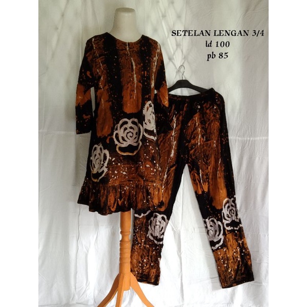 Setelan Rayon Wanita kekinian/One Set Tunik Lengan Panjang (3/4)-Motif -01
