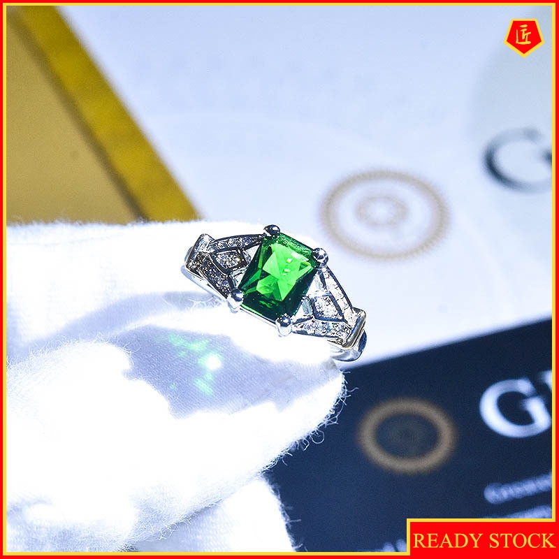 [Ready Stock]Inlaid Topaz Emerald Square Diamond Ring Fashion Elegant