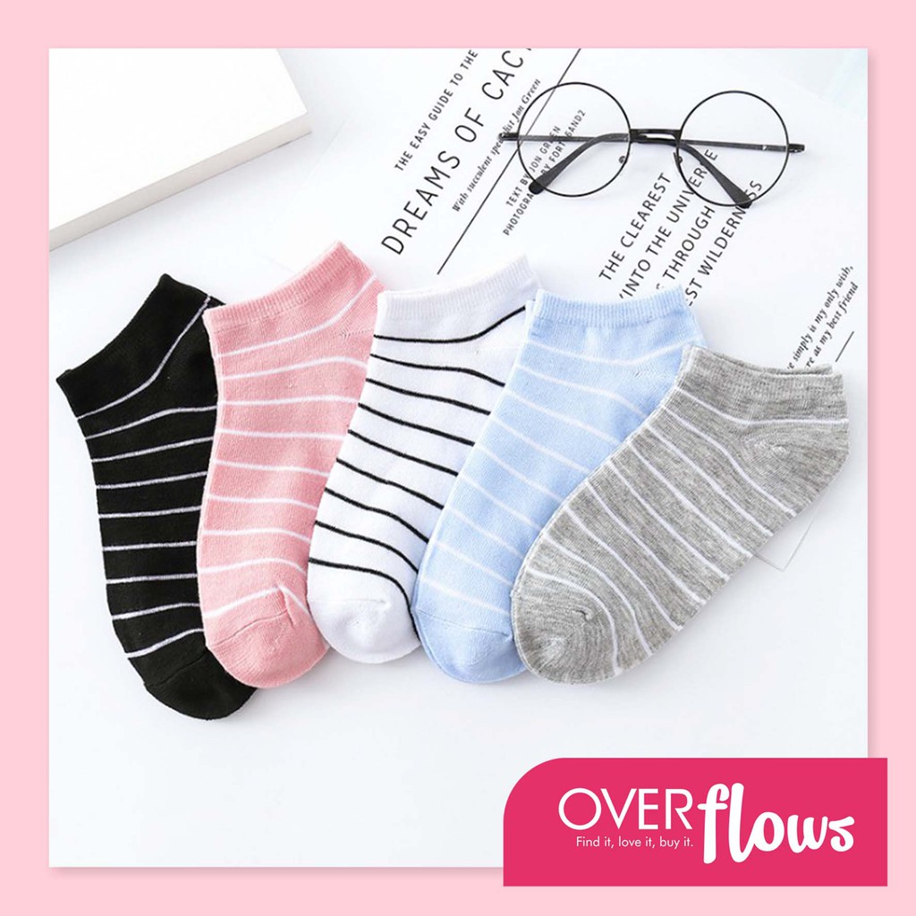 OVERFLOWS.ID ✿ Kaos Kaki Mata Kaki Ankle Sock Wanita Remaja Striped Love Cewe Korea Termurah