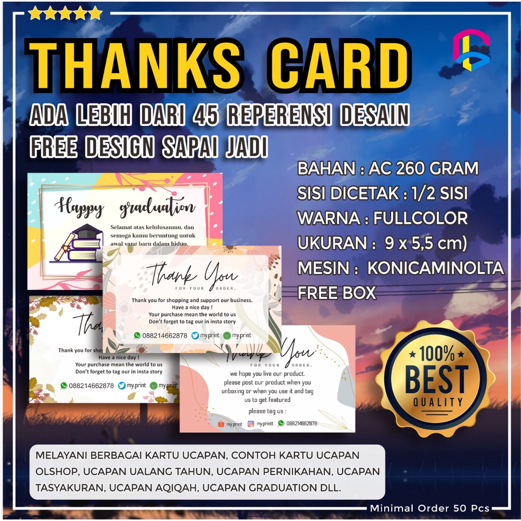 Jual Kartu Ucapan Terima Kasih / Thank You Card / Kartu Ucapan Ulang