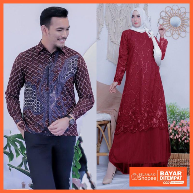 Maura Couple - Sania Ruffle Batik Couple ori Ndoro jowi DNT Garansi Termurah Shopee - BATIK MODERN