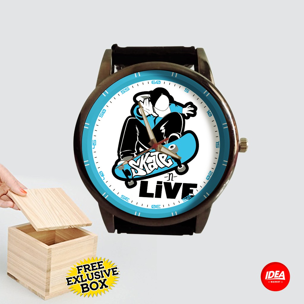 Jam Tangan Pria Rubber Custom SKATE BOARD Terbaru - FREE EXCLUSIVE BOX