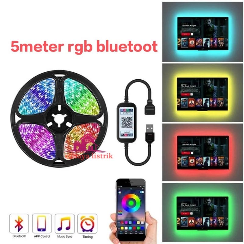 Paket Lampu LED Strip RGB 5V USB 5M 5050 IP44 3 TOMBOL Controller mini Bluetooth Tv Warna Warni