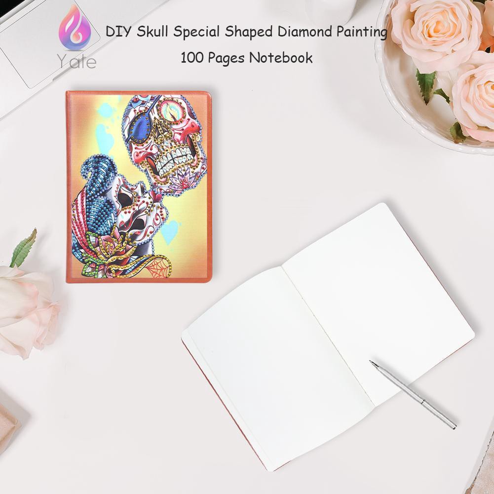 

Yaleღ DIY Skull Special Shaped Diamond Painting 100 Pages Notebook Sketchbook