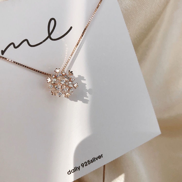 Kalung Desain Snowflake Aksen Berlian Gaya Korea Untuk Wanita