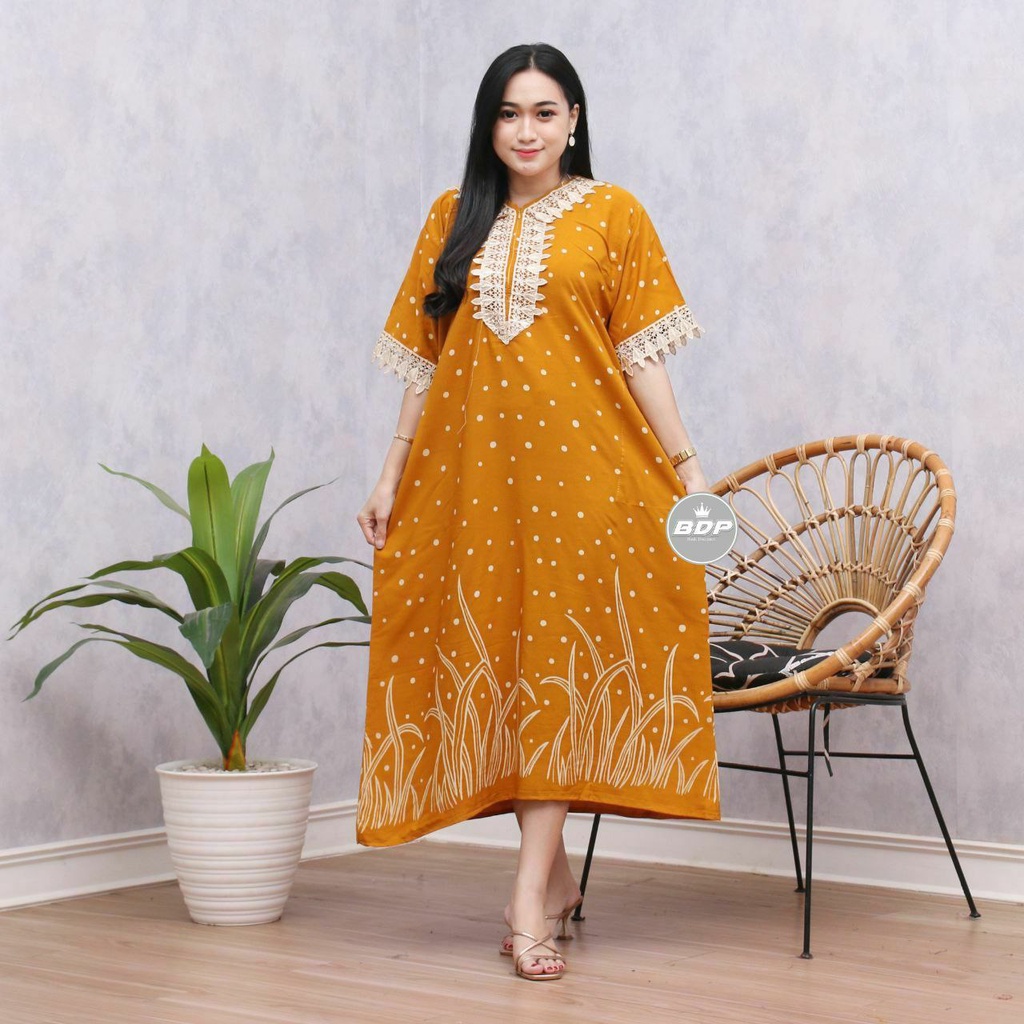 Dianputri - Daster Arab Zeema | Rayon Super Grade A | Resleting Depan Busui | Renda Milo Ori-savana kuning