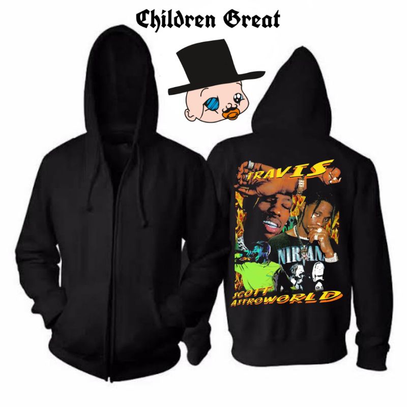 Jaket Hoodie TRAVIS SCOTT zipper rapper dewasa tee jacket hitam polos sweater sweatShirt katun crewn