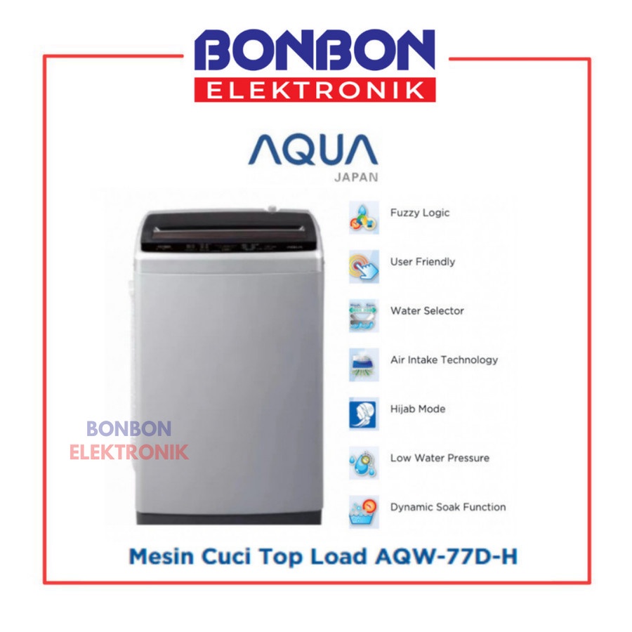 AQUA Mesin Cuci Top Loading 1 Tabung 7KG AQW-77D-H (BK) / AQW 77DH DH