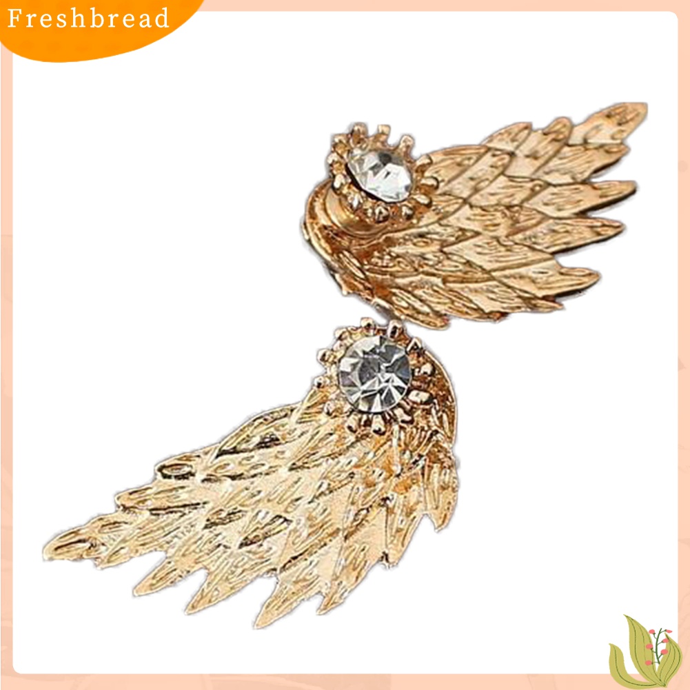 [TERLARIS]Women Fashion Angel Wing Rhinestone Inlaid Ear Jacket Stud Earrings Jewelry Gift