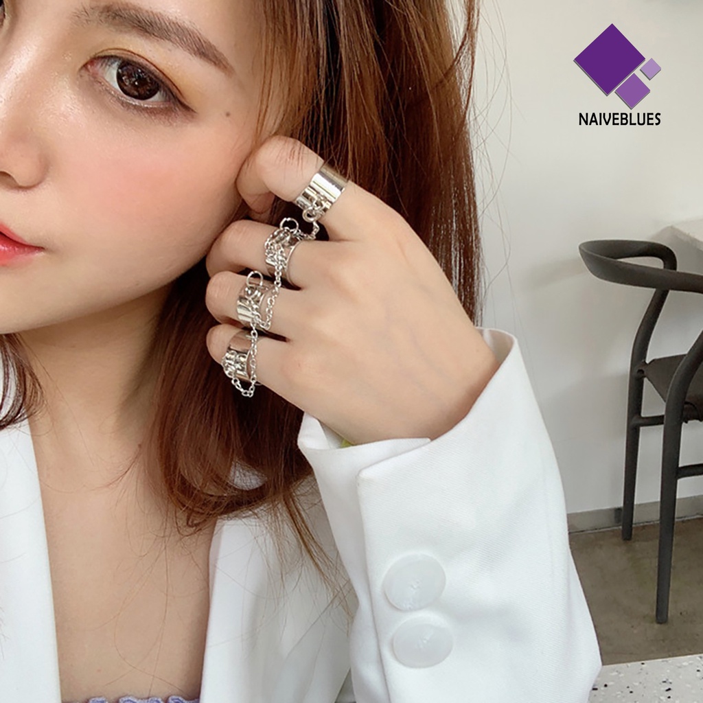 Naiveblue &gt; Cincin Rantai Banyak Lapis Adjustable Anti Karat Gaya Punk Hip Hop Untuk Wanita