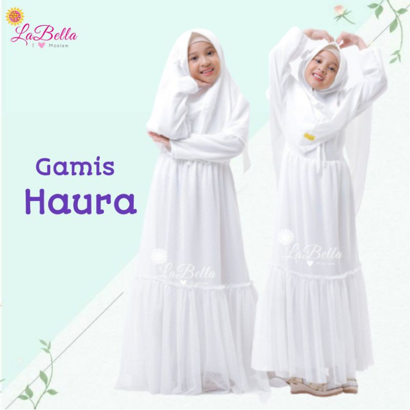 Baju Manasik Haji Umroh Gamis Pesta Anak Perempuan Tutu Putih White Haura Labella