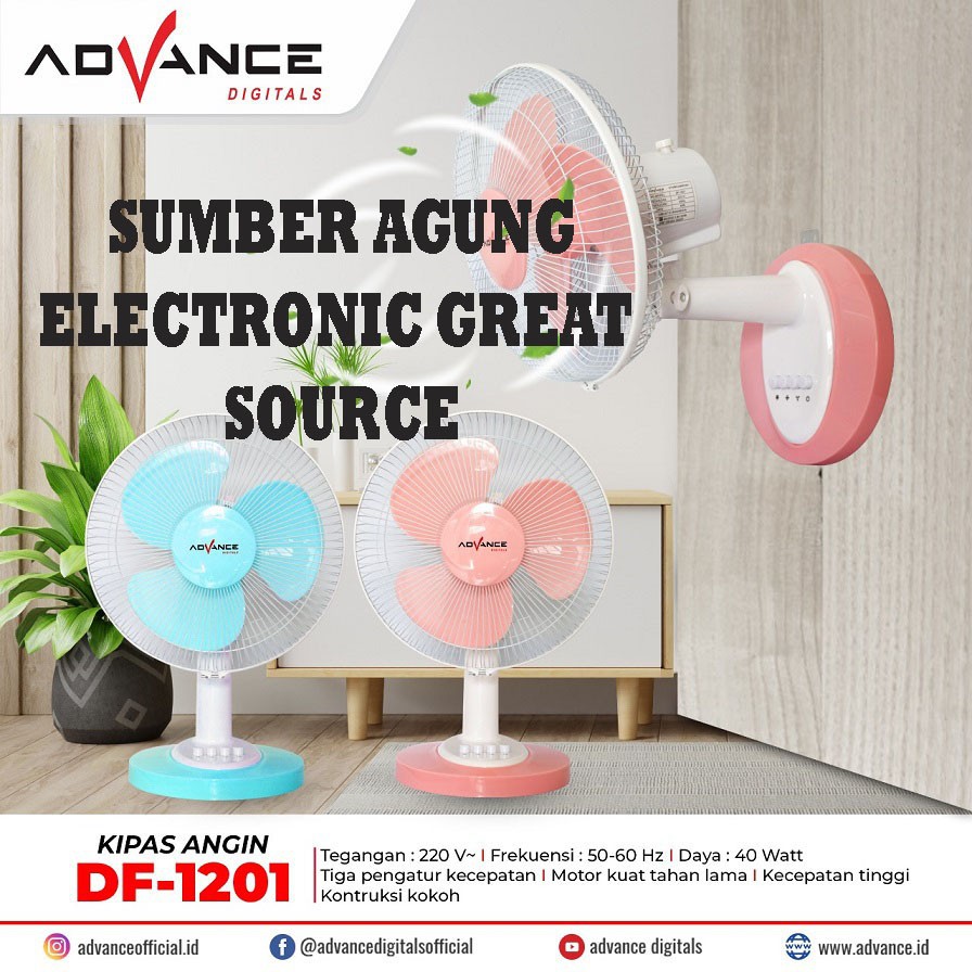 Advance DF1202 Kipas Meja Dinding 12inch Berputar 40W Awet Cepat Dingi