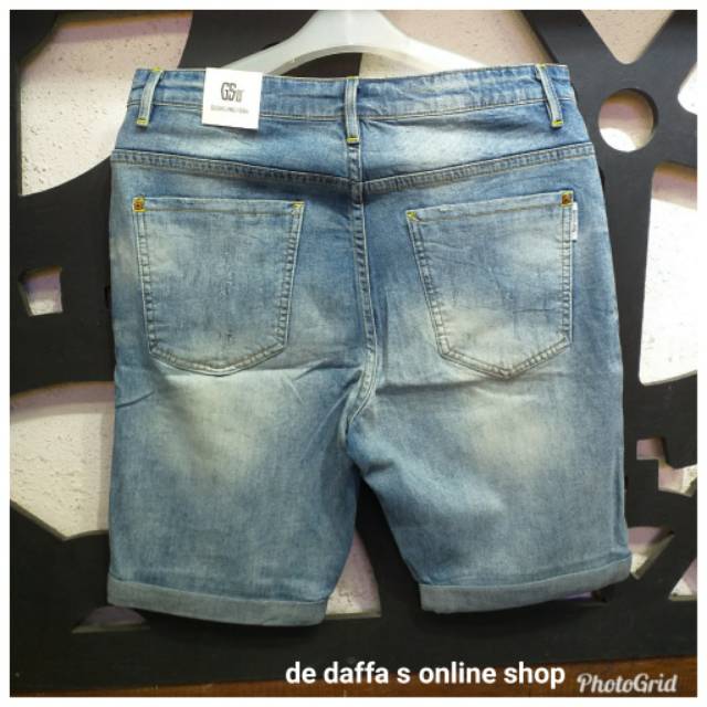 Celana Pendek Jeans Import Pria Stretch DF 1 Fashion Sobek Tambal