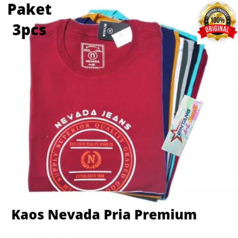 Kaos Nevada 3 Pcs 100k / Kaos Nevada Cowok /  kaos distro original bandung / kaos branded matahari  MOTIF RANDOM ACAK