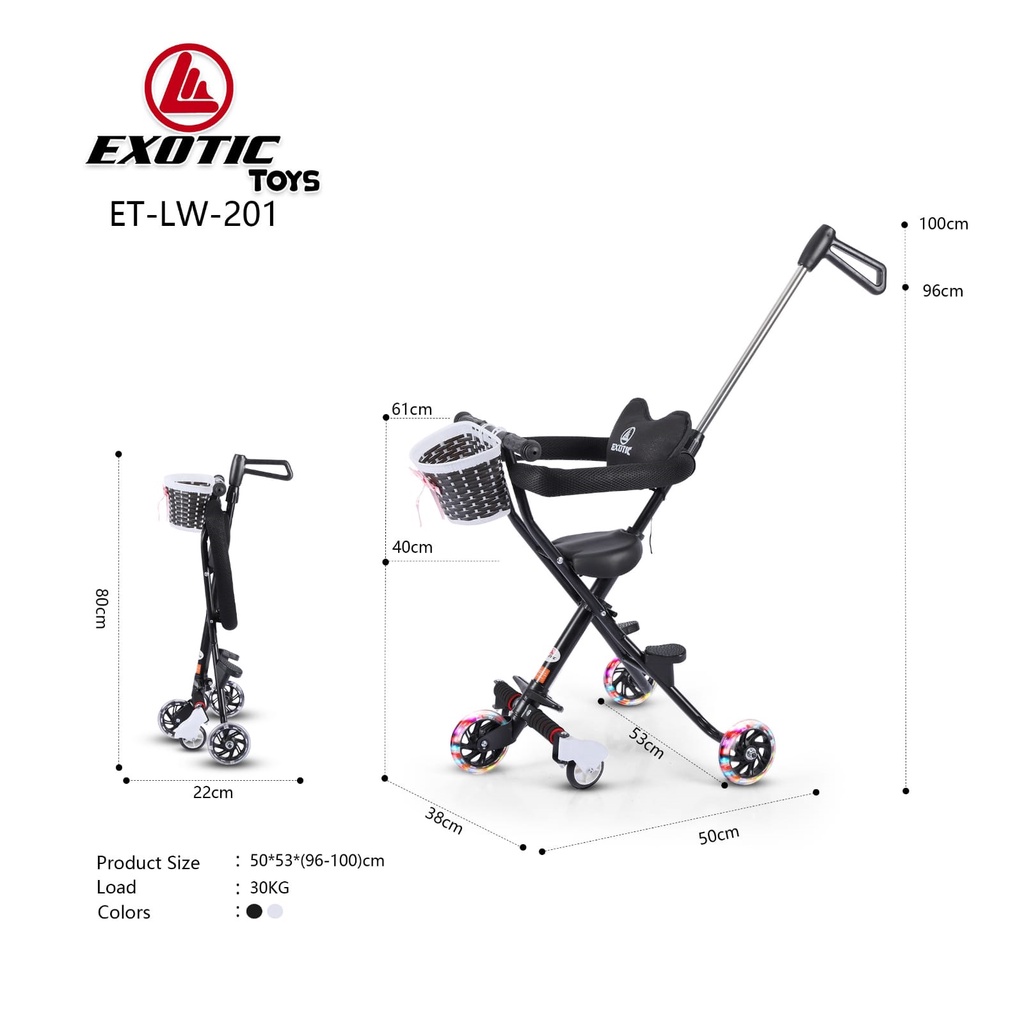 Stroler Anak Bayi Balita Kursi Dorong Micro Stroller Trike Exotic ET LW 201 Garansi SNI-3