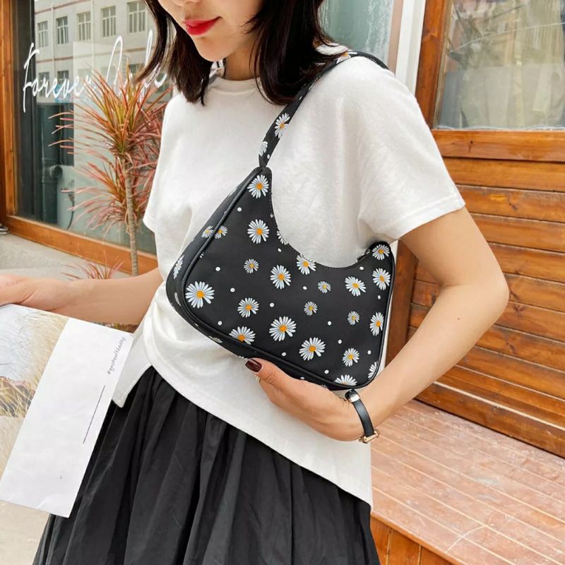 dem_sare - GDS013 JESLIN Tas Wanita Shoulder Bag klasik tekstur fashion bunga daisy Tas Bahu Wanita Korean Style
