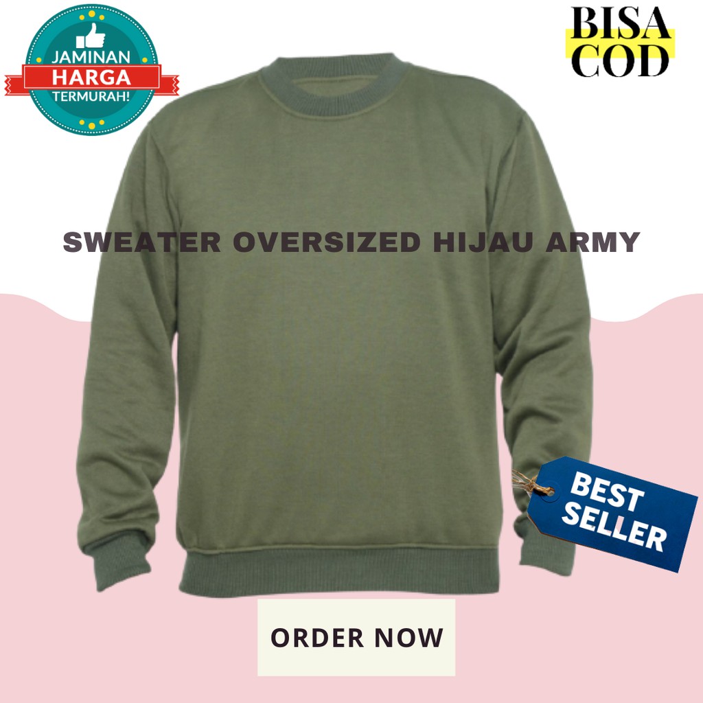 Sweater Polos Hijau Army Jumbo Oversize Over Size Size M L XL XXL XXXL  Pria Wanita Couple Pasangan