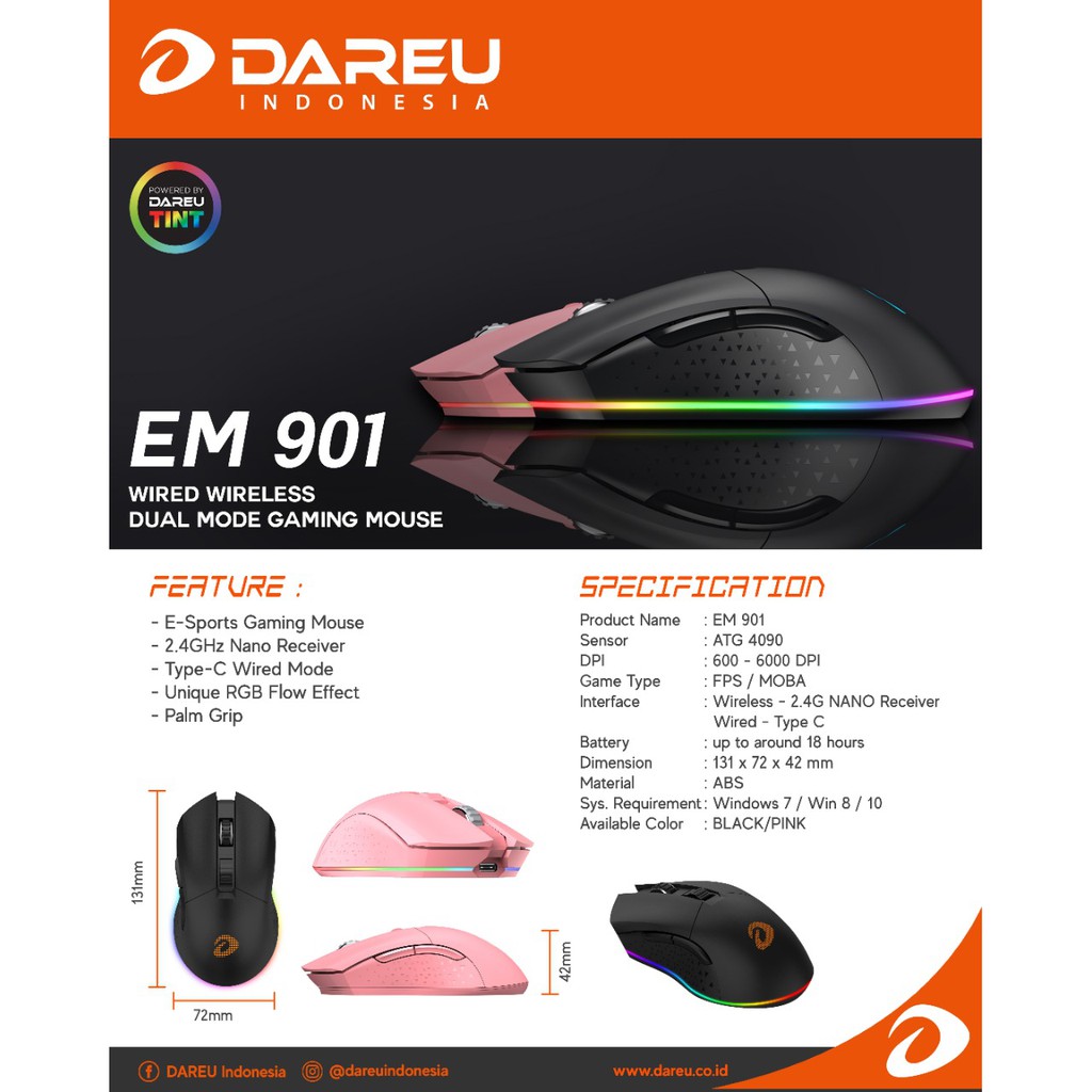 Dareu EM901 Wireless Gaming Mouse / Dareu EM 901 / Dareu EM-901