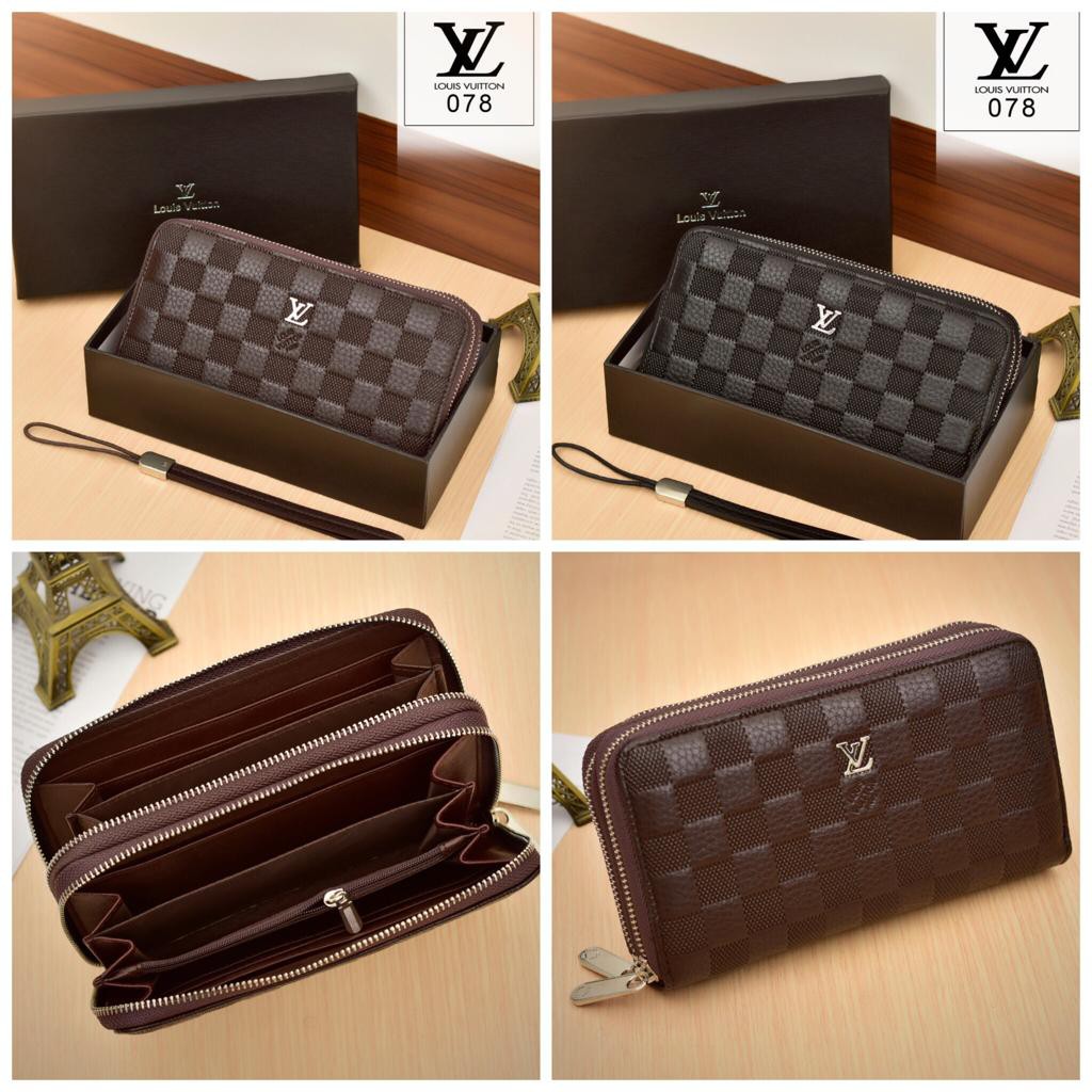 HOT STOK  Dompet LV double zip 078 den DOMPET 2 RESLETING - DOMPET WANITA - DOMPET KULIT - BATAM