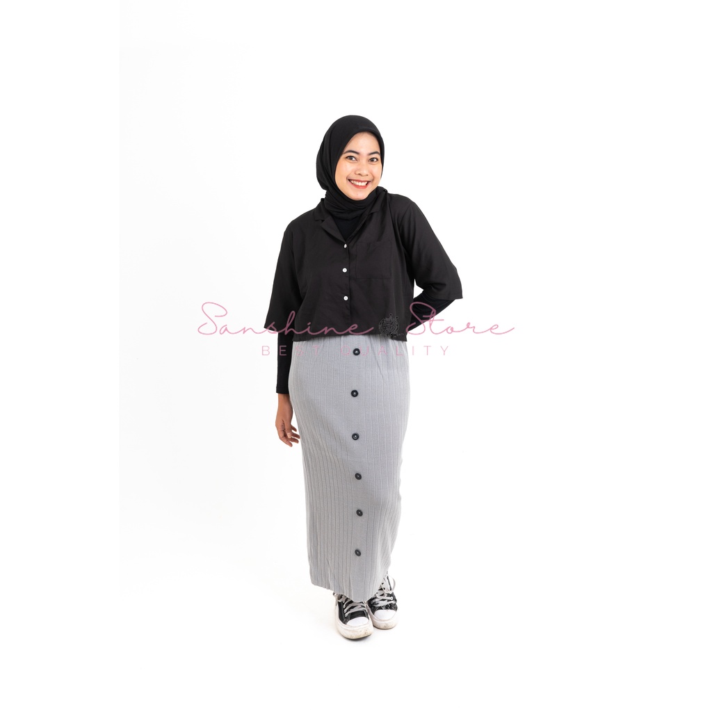 Rok Rajut kancing Premium, Rok Span Knit Tebal Premium, Rok Span Panjang, Knit Skirt