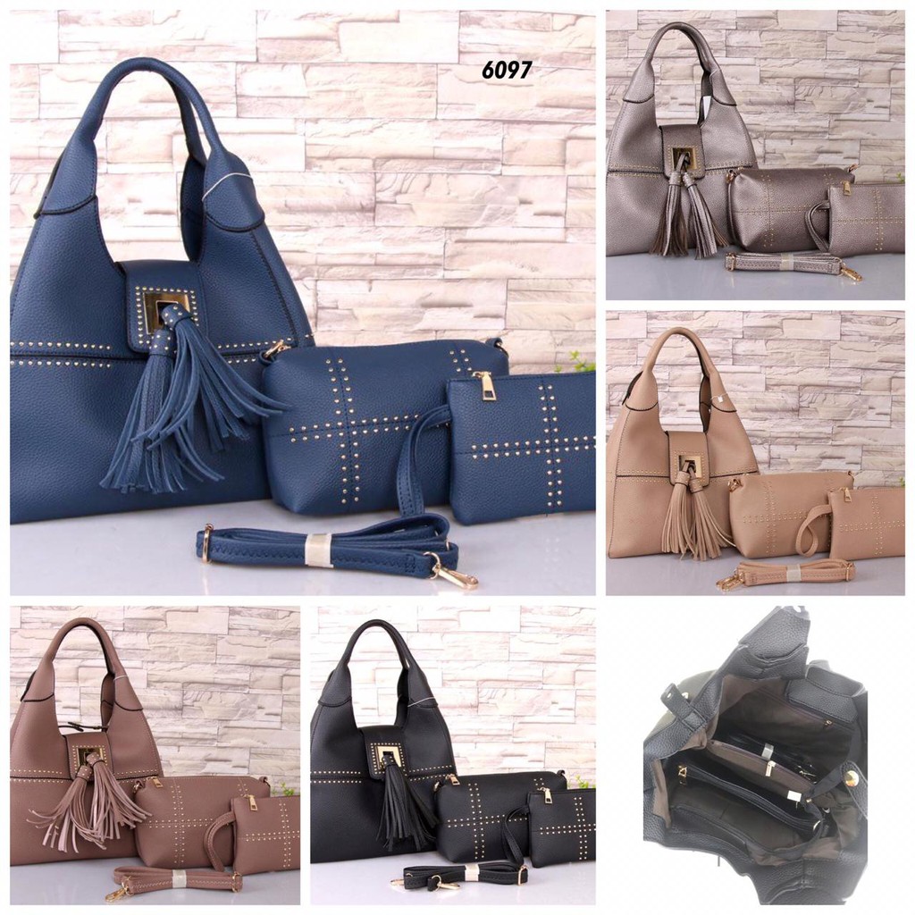 Bag Hobo Shiny 6097 DEN set 3in1 TAS IMPORT WANITA TAS WANITA