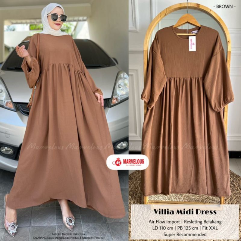 VILLIA MIDI DRESS BY MARVELOUS (DRESS MUSLIMAH) Midi dress wanita airflow premium