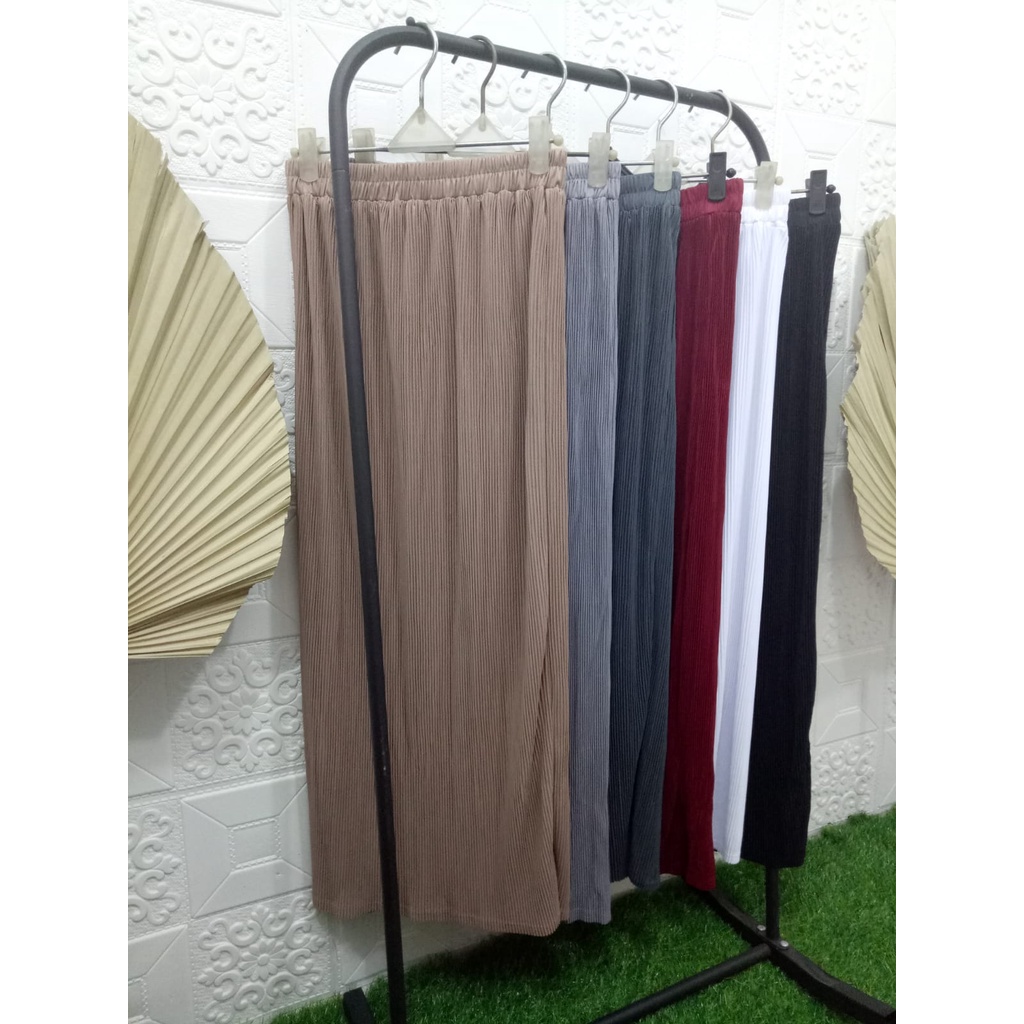 Rok Plisket Panjang Wanita Lidi Premium Rok Span Plisket Polos