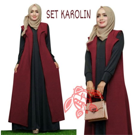 Gamis Remaja Syar'i Hitam Polos SET KANDA ABU 3IN1 SETELAN BAJU MUSLIM REMAJA BUSANA MUSLIM MODERN