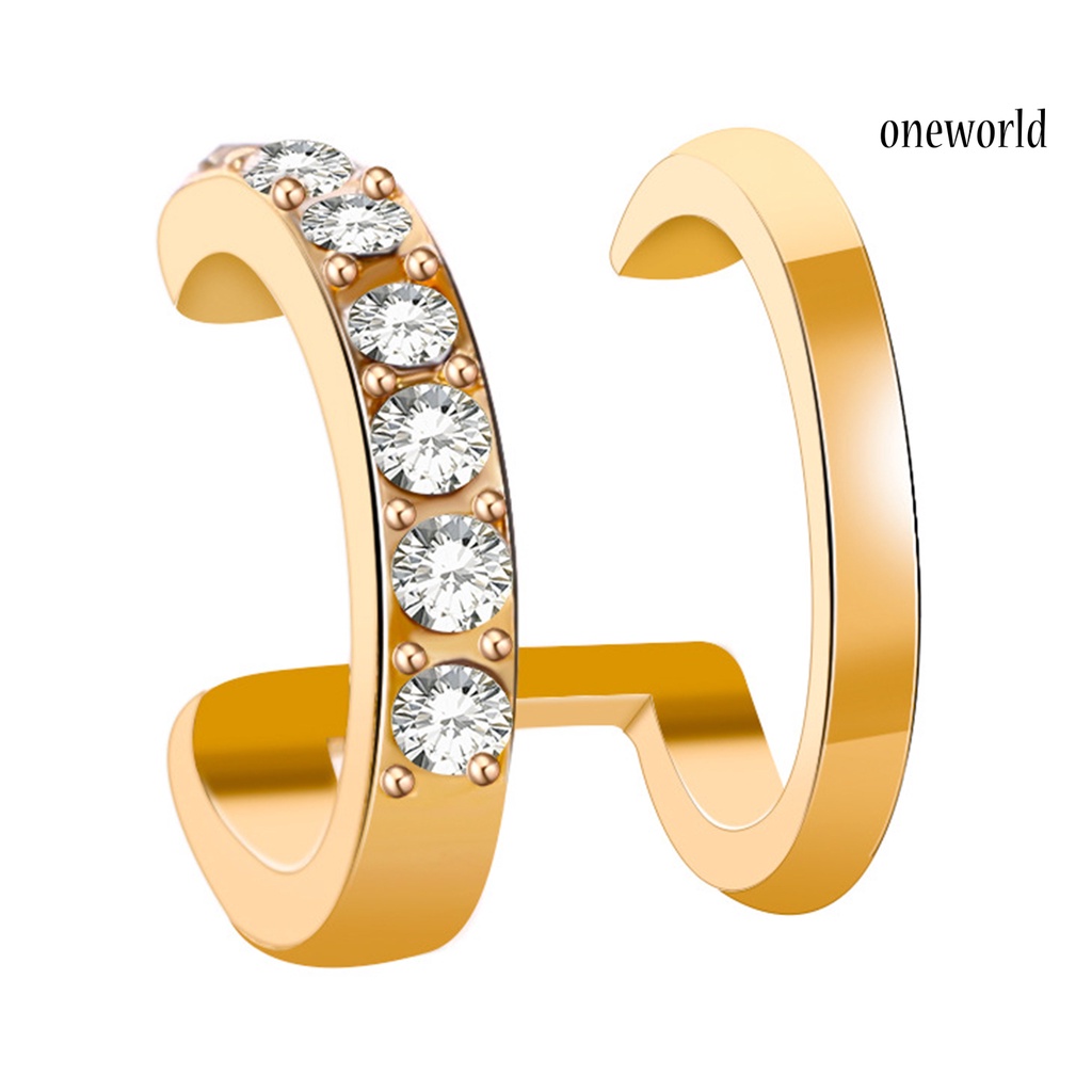 OW# 1Pc Exquisite Double U-shaped No Piercing Rhinestone Ear Cuff Ear Clip Jewelry Accessory