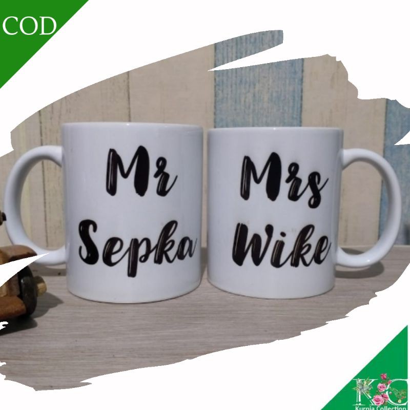 Gelas Mug Cangkir Keramik Couple Custom Ucapan Nama Kado Hadiah Souvenir Pernikahan Wedding 2778