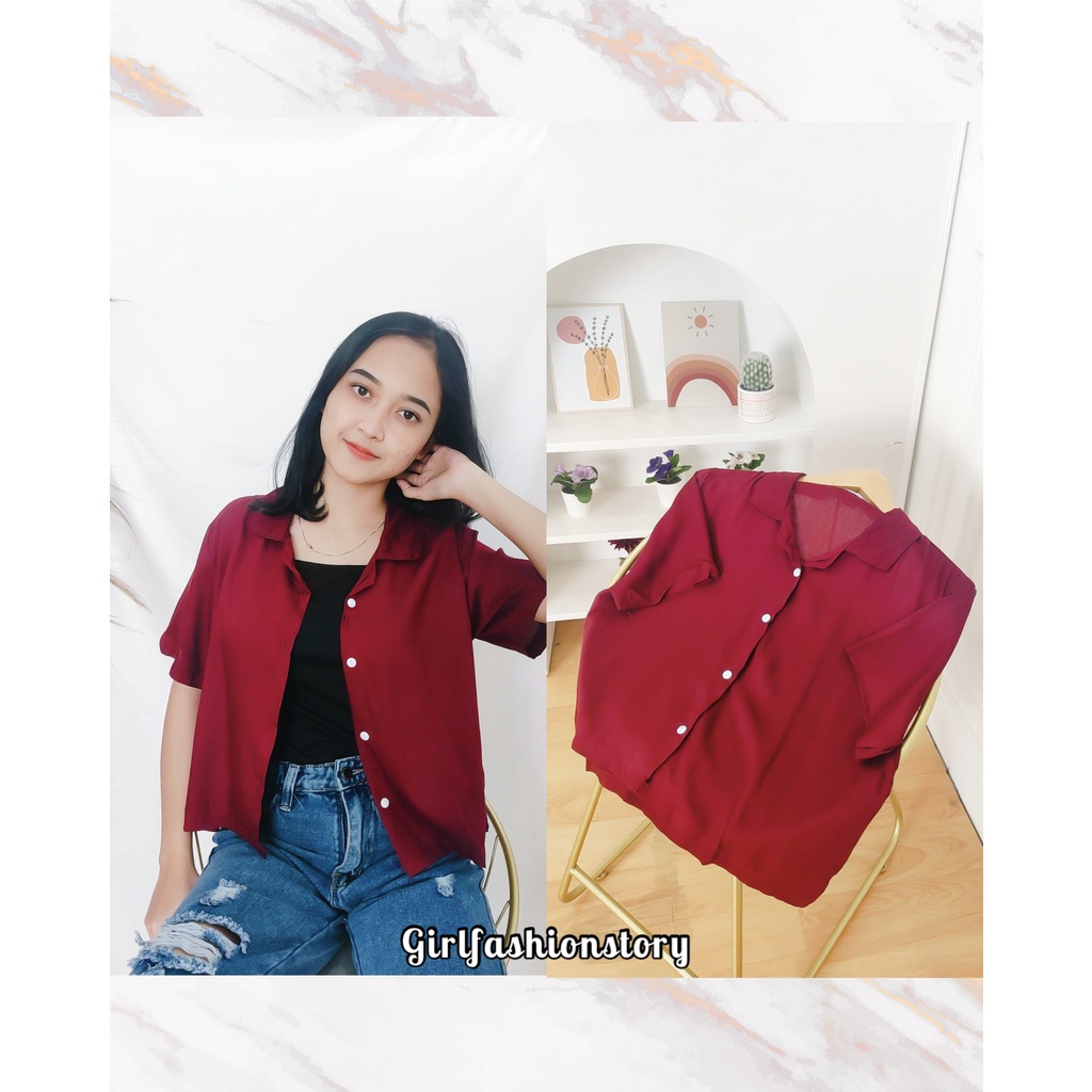 BEFAST - ZFS OOTD Kemeja Wanita KATTY / CONFIDENT RAYON DIAMOND SHIRT / Kemeja Crop Wanita / Kem Lengan pendek / Kemeja Banyak Warna / Fashion Ala Korean Style / OOTD Kekinian Remaja