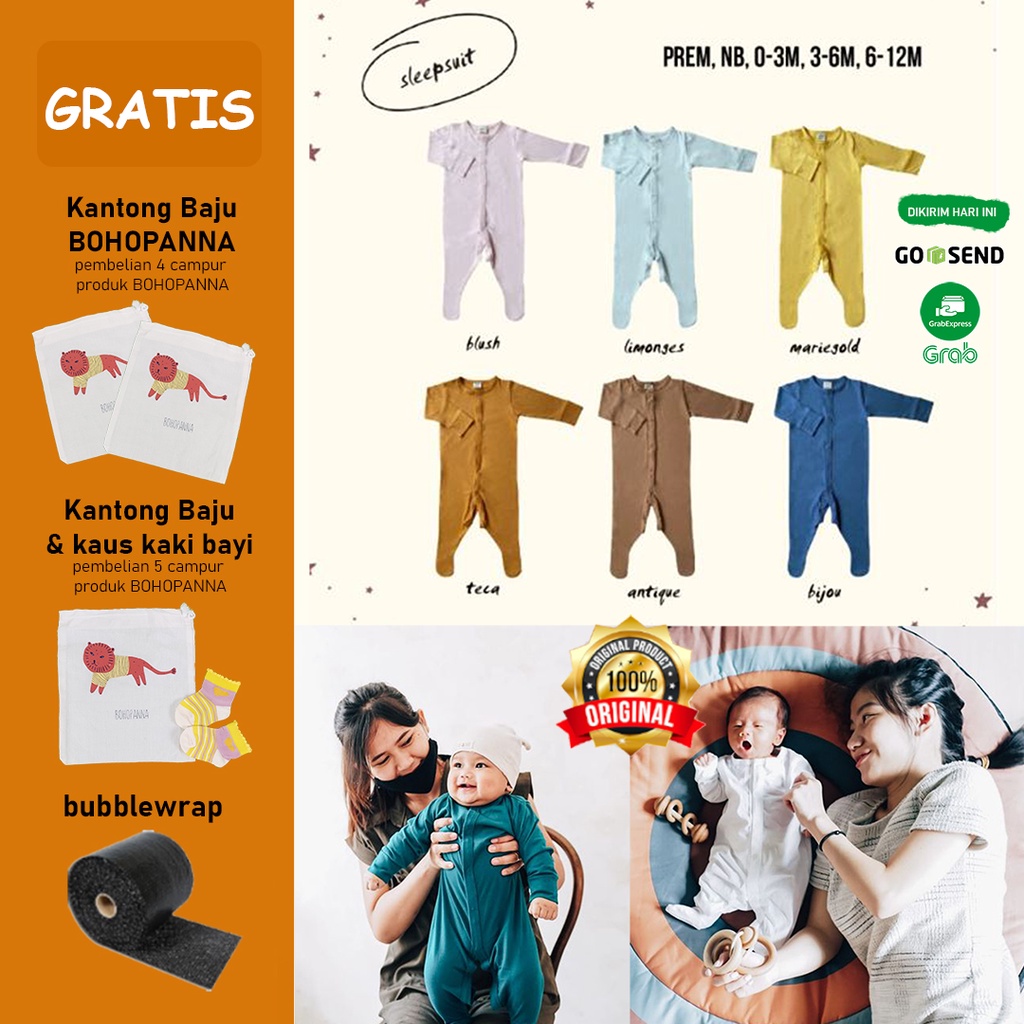 Bohopanna Sleepsuit NEW Color (Model Kancing/Snap) Bohobaby Sleepsuit Baju Tidur Bayi