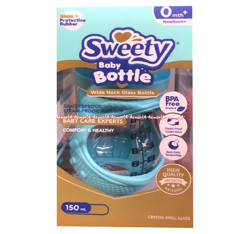 Sweety 150ml Baby Bottle Wide Neck Glass 0 Month+ Gelas Botol Belajar Minum Anak Bayi Swety Switi BPA Free