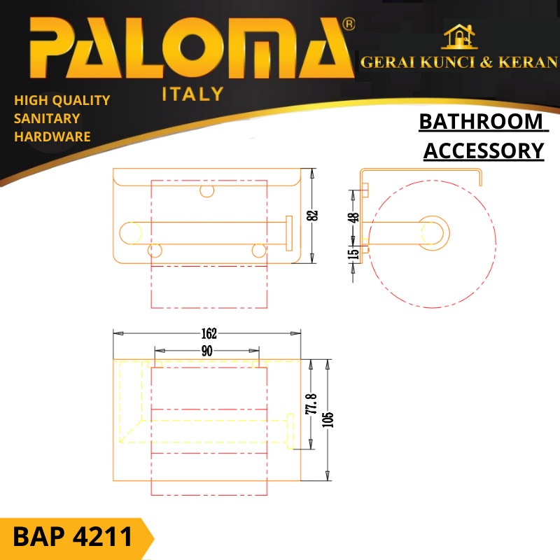 PALOMA BAP 4211 Tempat Tissue Toilet Holder Tisu Gulung Roll WC Mandi Hitam Black