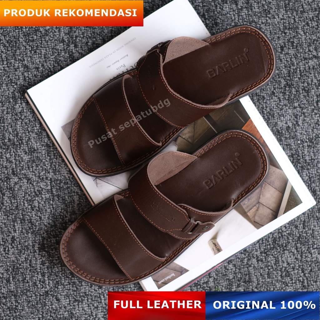 Sandal Kulit Pria Slide - Sendal Full Kulit Slop Original Pria