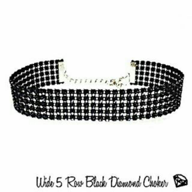 Wide 5 Row Black Diamond Choker Necklace | Kalung Handmade