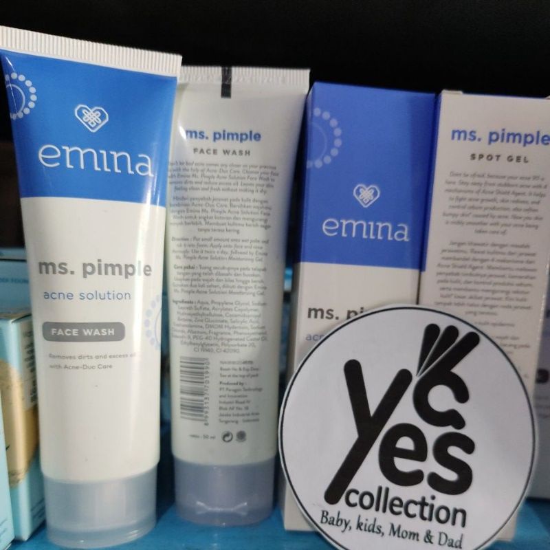 Emina Acne Solution Face Wash 50 ml Spot Gel 15 ml Moisturizing 20 g Sabun Cuci Muka Pelembab MS. Pimple kulit Minyak berjerawat Penghilang bekas jerawat Face toner