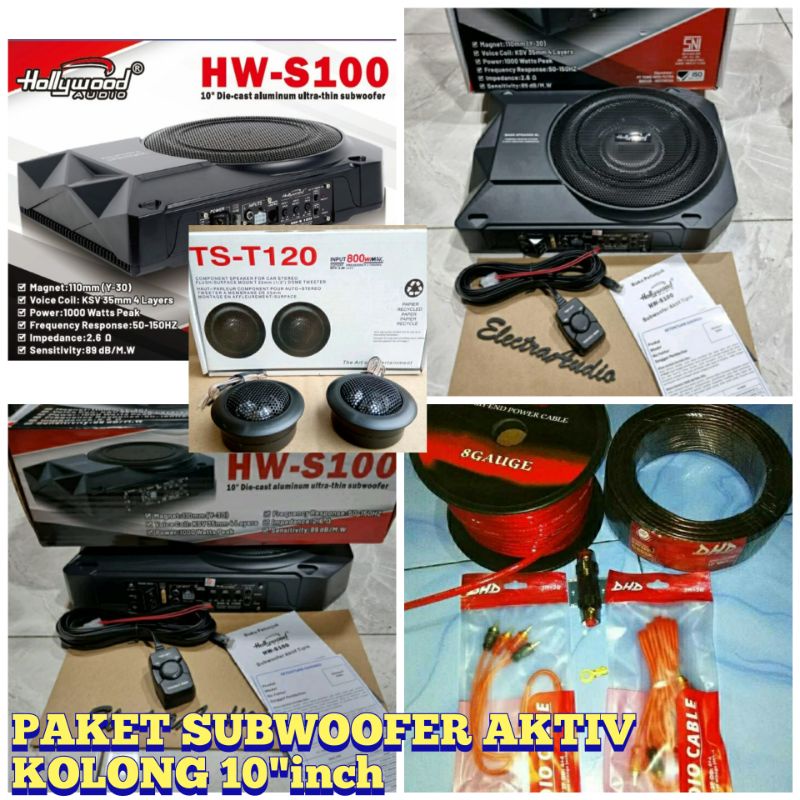 Paket subwoofer 10"inch aktiv kolong hollywood Hw-s100 komplit lengkap