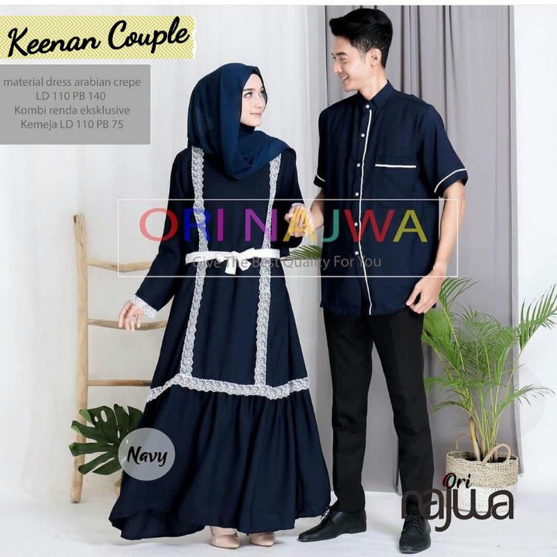 Baju Gamis Couple Brukat Renda Baju Dress Pasangan Kondangan Polos Busui Wanita Muslim Syari Pria Ma