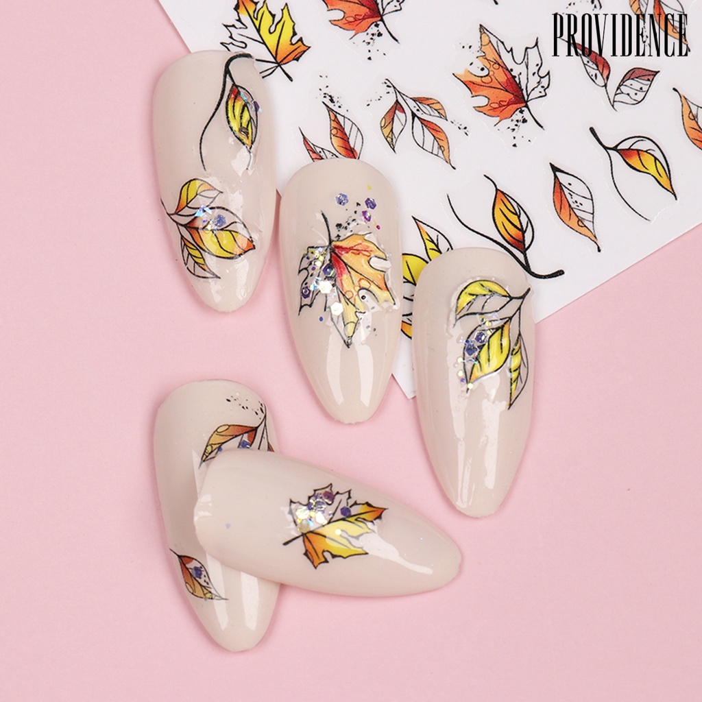 Stiker Kuku Decal Motif Daun Maple Efek Visual Untuk Salon