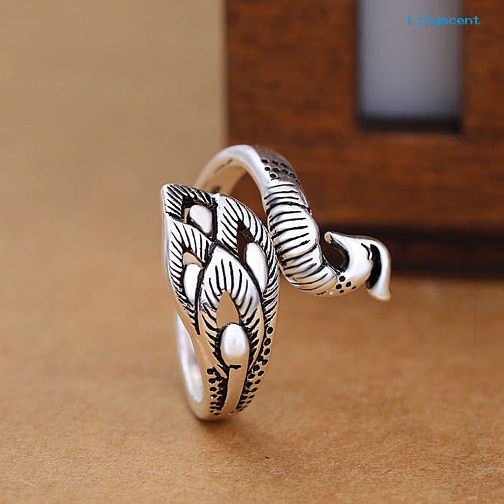 Ls Cincin Open Ring Adjustable Desain Burung Merak Warna Silver Gaya Retro