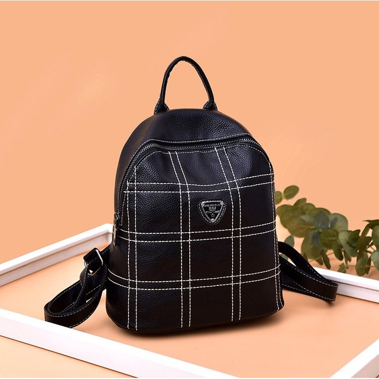 tas punggung ransel hitam kotak resleting belakang wanita perempuan