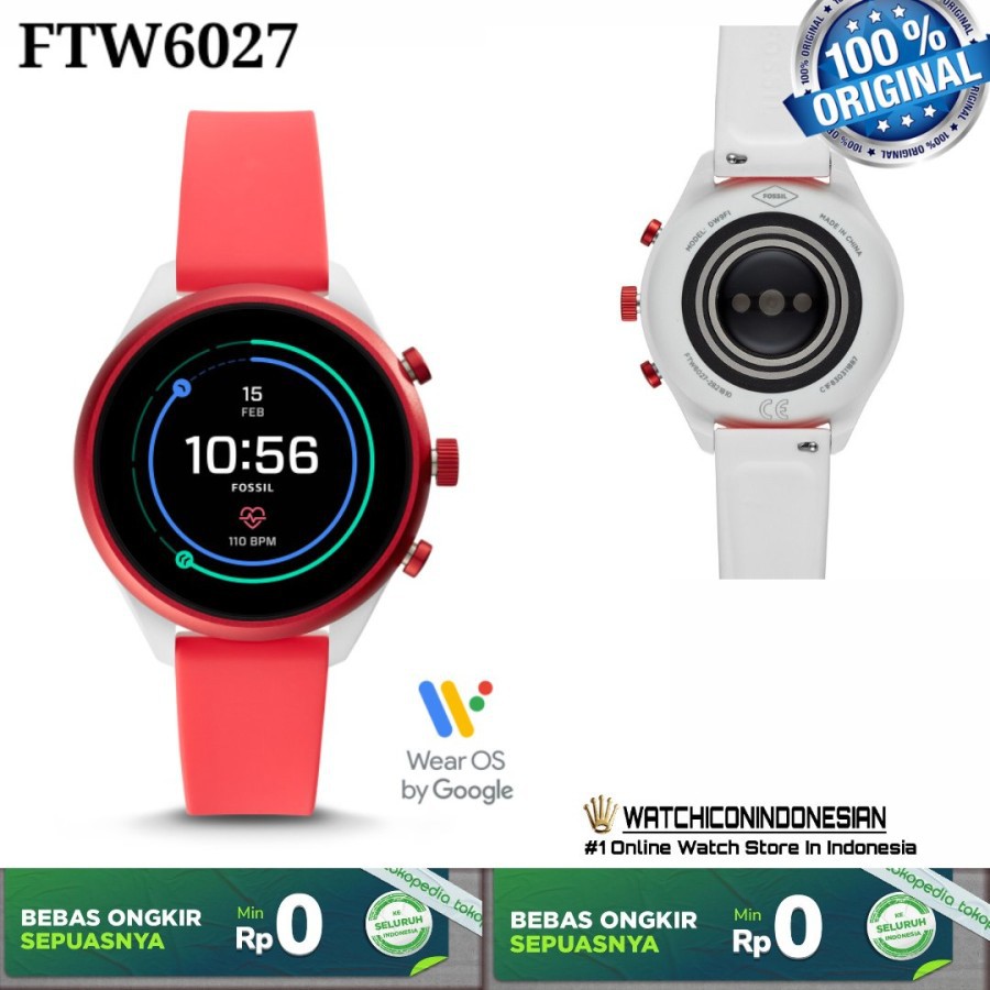 Cash Back FOSSIL SPORT SMARTWATCH - 41MM RED SILICONE FTW6027 Garansi 1th