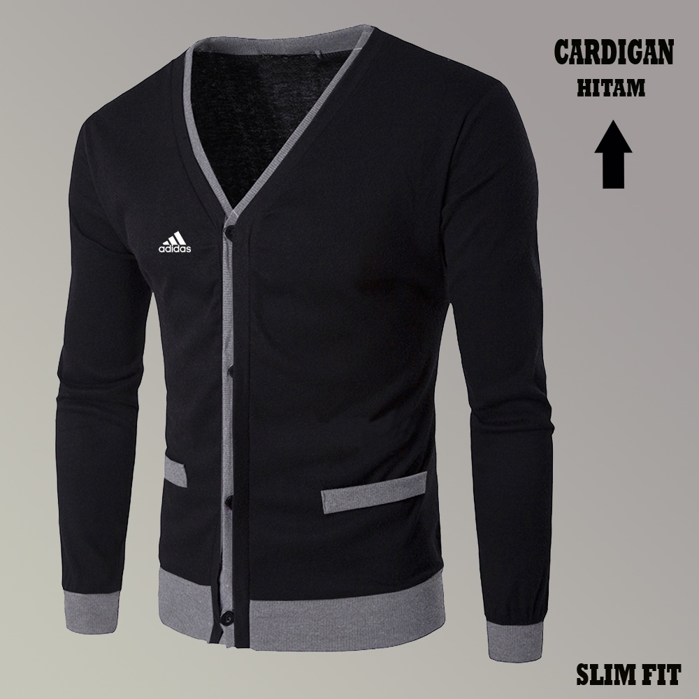 Cardigan Pria Lengan Panjang Bahan Tebal Lembut Nyaman Model Terbaru Logo Adedas Keren / Gomuda Kard
