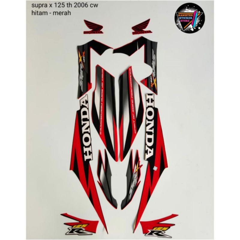 Striping honda supra x 125 cw tahun 2006 warna hitam - merah , striping list body motor honda supra 