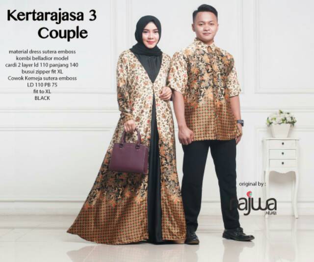 Kertarajasa Couple 3 Batik sarimbit suami istri bahan sutera embos kombi Belladior polos ORI Najwa