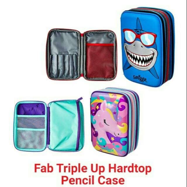 

Smiggle fab hardtop pencil case three zipper pencil case